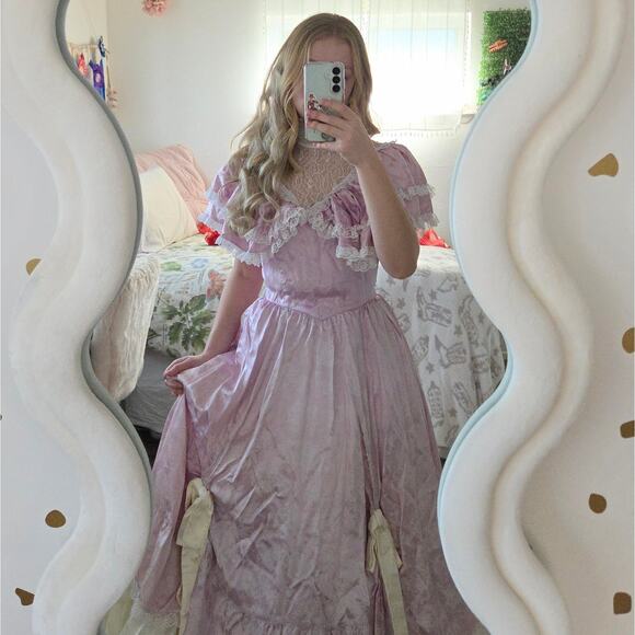 Gunne Sax Vintage 80s Purple Princess Dress Size S 9 Lace Southern Belle - Picture 2 of 12